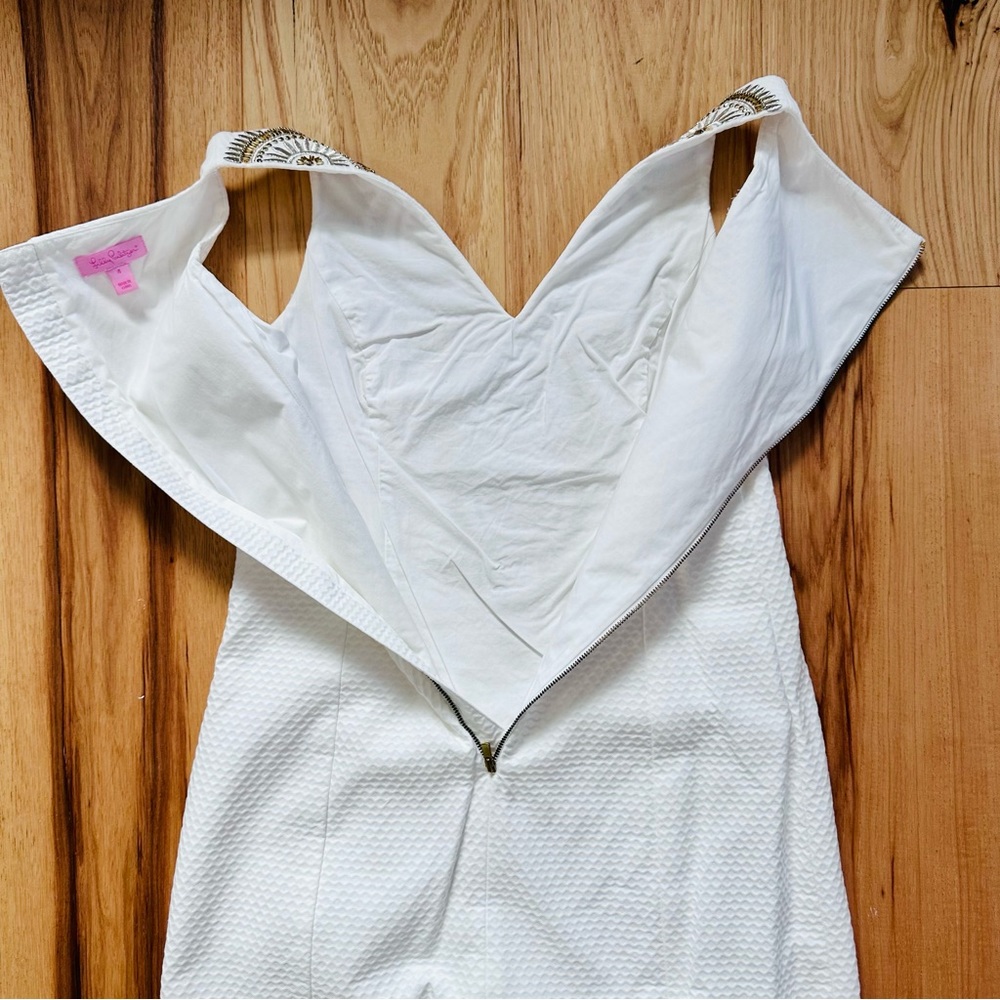 Lilly Pulitzer Gabby Shift Dress in Resort White w Gold embroidery sz 4-like new - Picture 14 of 16